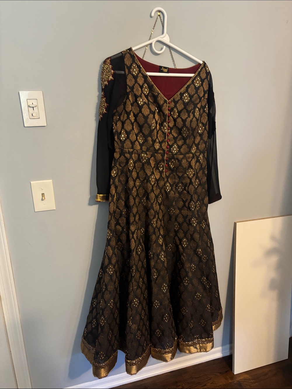 Women's Black and Gold Embellished Evening Dress